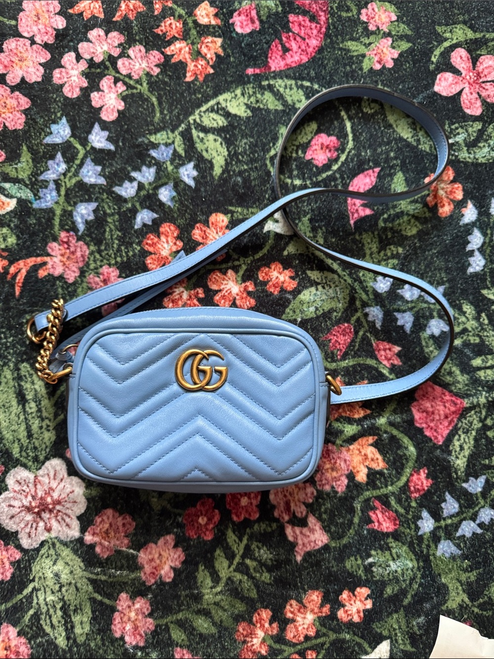 Gucci Light Blue Quilted GG Marmont Crossbody Bag